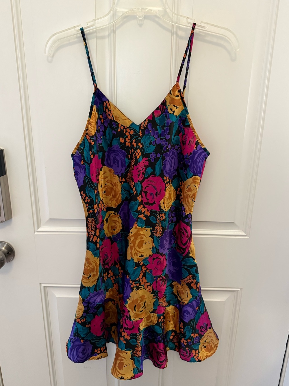 Floral Satin Slip Dress in Purple, Gold & Pink
